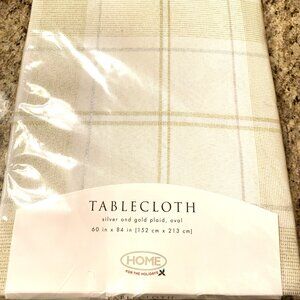 Vintage Target Silver and Gold Plaid 60x84 Oval Tablecloth Home for the Holidays